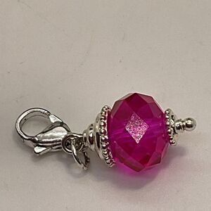 Pink Crystal Charm with Silver Accents